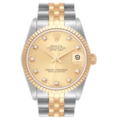 Vintage Rolex Datejust Midsize Diamond Dial Steel Yellow Gold Ladies Watch 68273