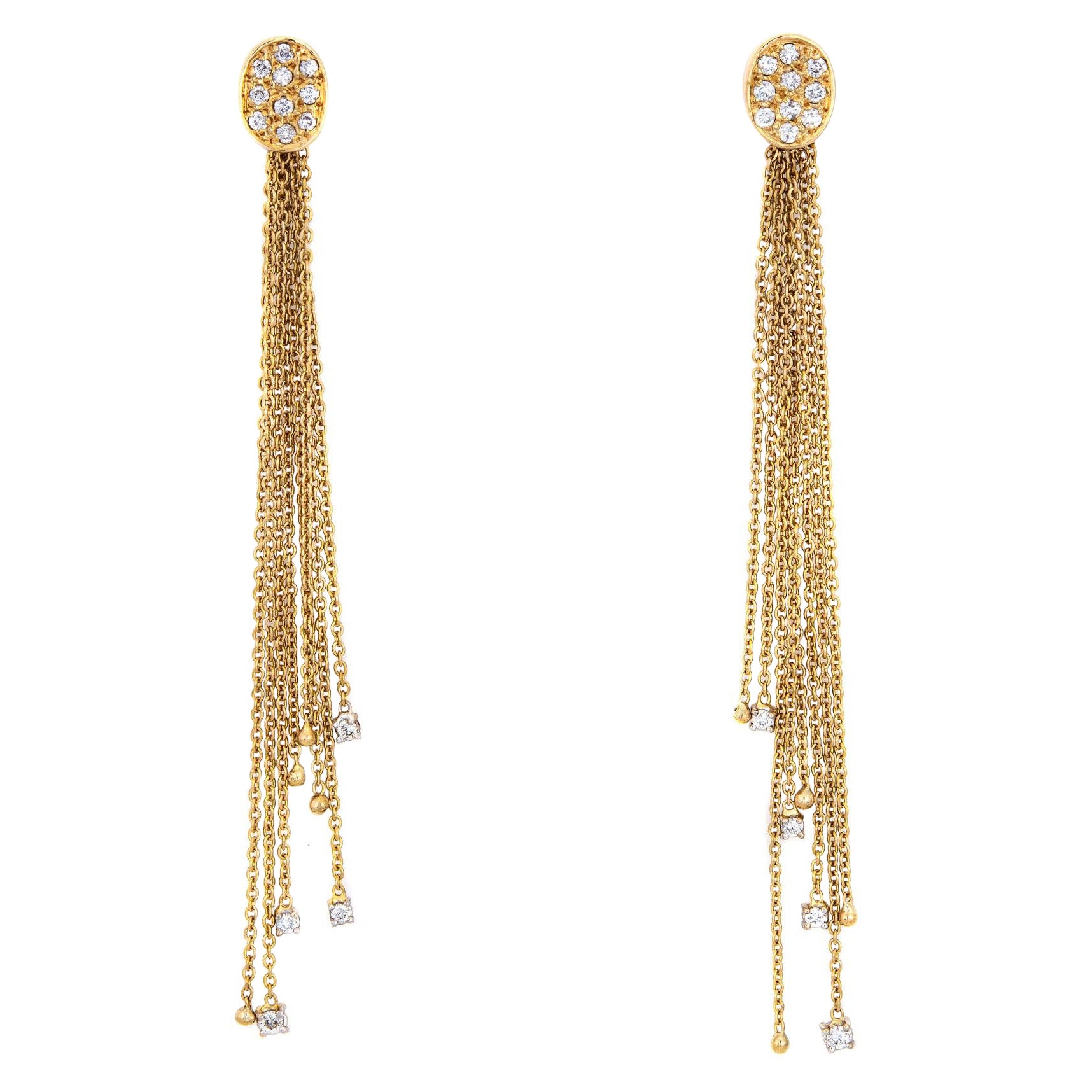 Diamond Long Fringe Earrings Vintage 14k Yellow Gold 3.5" Drops Fine Jewelry For Sale