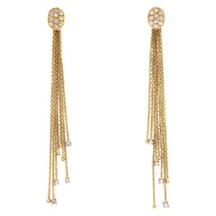 Diamond Long Fringe Earrings Retro 14k Yellow Gold 3.5" Drops Fine Jewelry