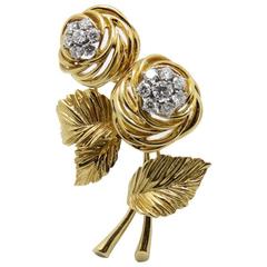 1970s Van Cleef & Arpels Diamond Gold Platinum Bouquet Brooch