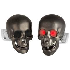 Deakin & Francis Skull Matte Black Cufflinks with LED Eyes 
