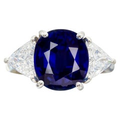 GIA Certifed 3 Carat Royal Blue Sapphire Diamond Three Stone Ring