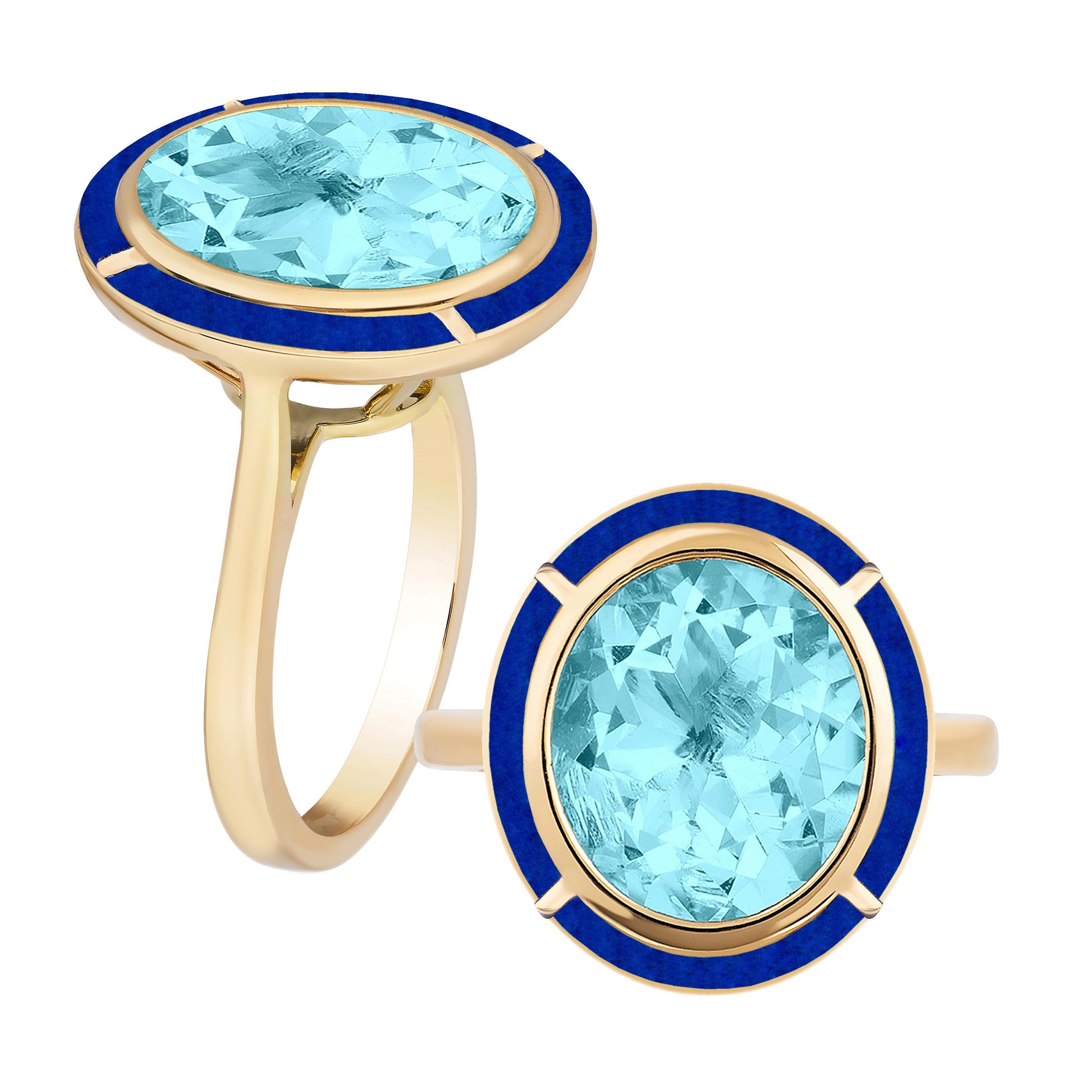 Goshwara Blue Topaz & Lapis Lazuli Oval Cocktail Ring For Sale