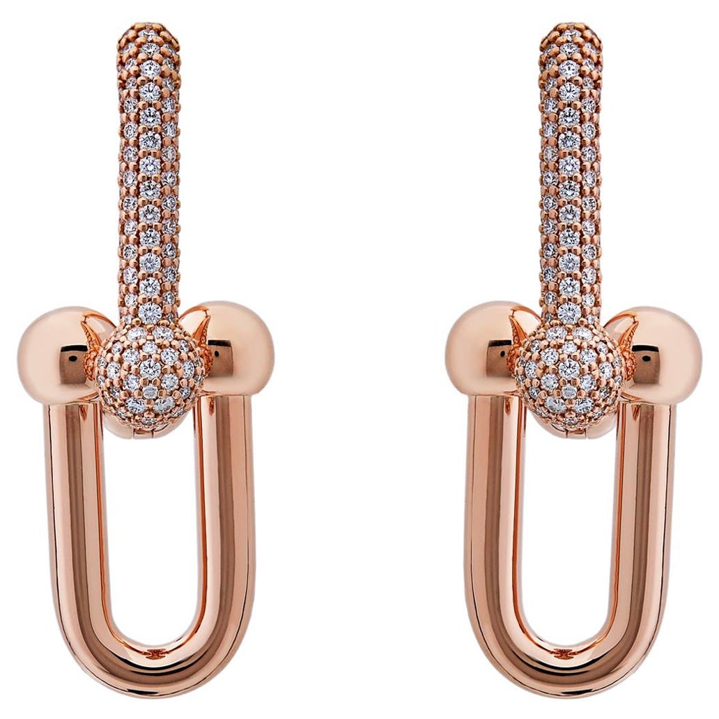 Tiffany and Co. HardWear Large Link Earrings with Pave Diamonds Rose Gold Wrist A For Sale at 1stDibs tiffany hardwear earrings tiffany link earring tiffany hardwear earrings rose gold