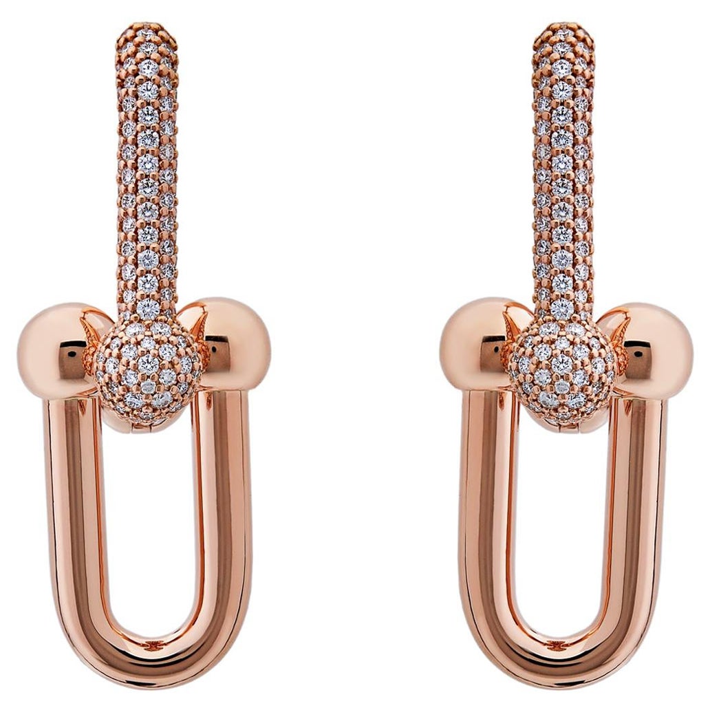 Tiffany & Co. HardWear Large Link Earrings with Pave Diamonds Rose Gold Wrist A