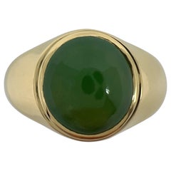 Used IGI Certified Jadeite A Grade Jade Oval Untreated 18k Yellow Gold Signet Ring
