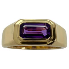 GIA Certified Untreated Purple Sapphire Emerald Cut 18k Yellow Gold Signet Ring