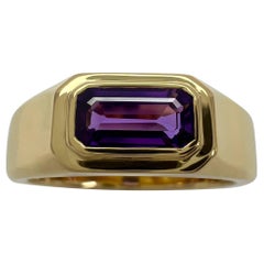 Anello con zaffiro viola non trattato e taglio smeraldo in oro giallo 18 carati, certificato GIA
