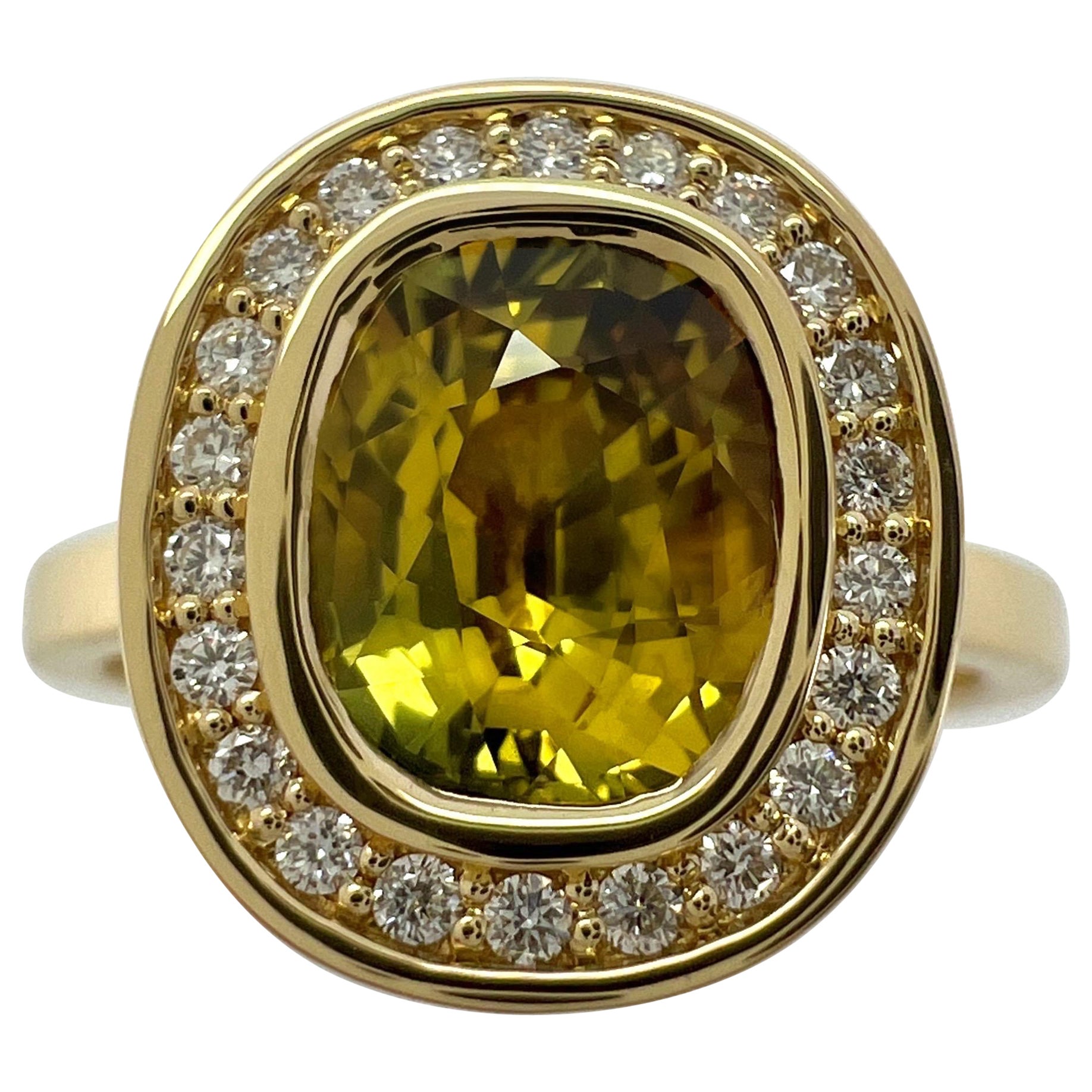 GIA Certified 2.12ct Untreated Yellow Sapphire Diamond 18k Yellow Gold Halo Ring For Sale