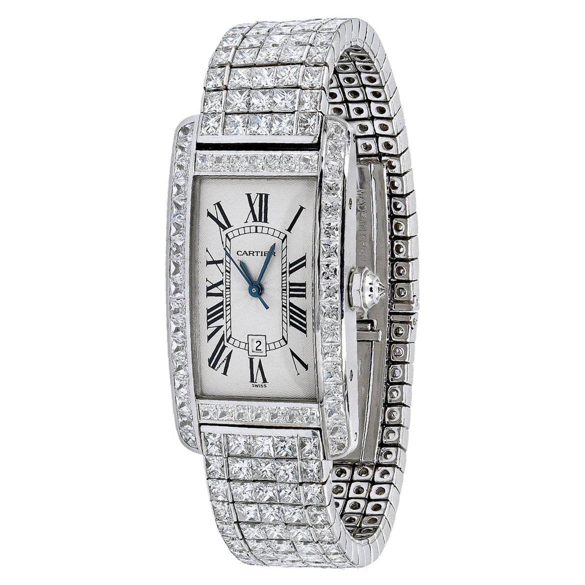 Cartier 'Tank Americaine' Damenarmbanduhr mit Diamanten