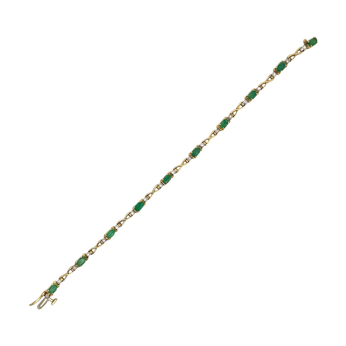 Emerald and Diamond Link Bracelet For Sale