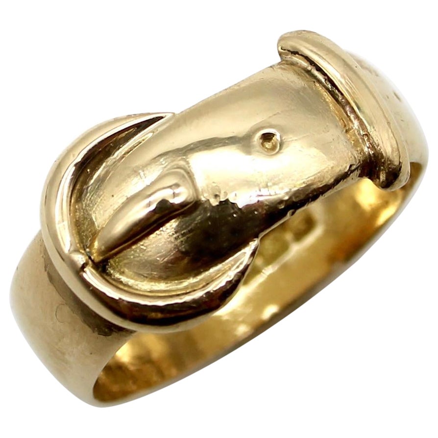Anillo de hebilla de oro eduardiano de 18 quilates