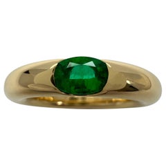 Vintage Cartier Emerald Vivid Green Ellipse 18k Yellow Gold Solitaire Ring 51 