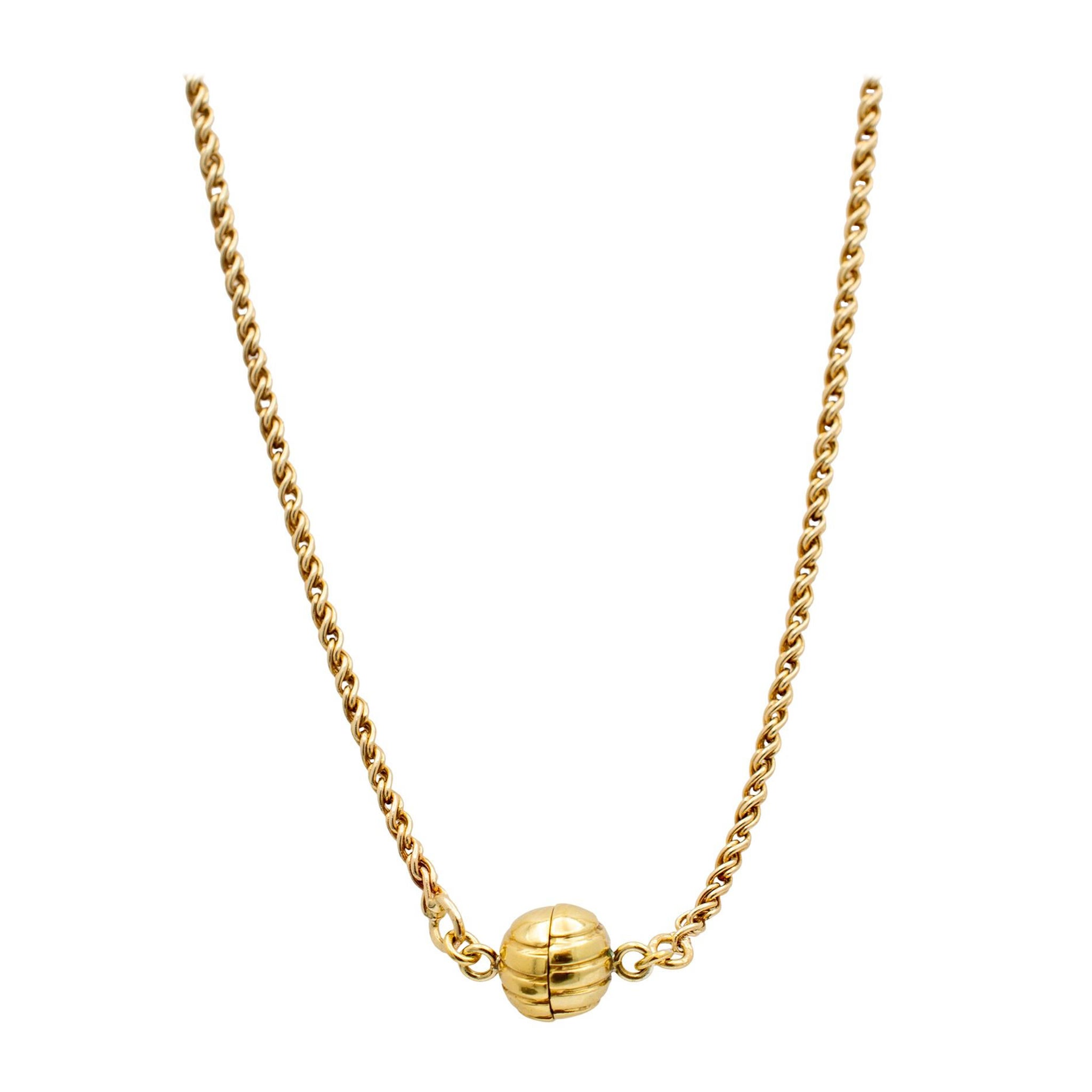 Vintage Ladies 14K Yellow Gold Magnet Bead Pendant Necklace For Sale