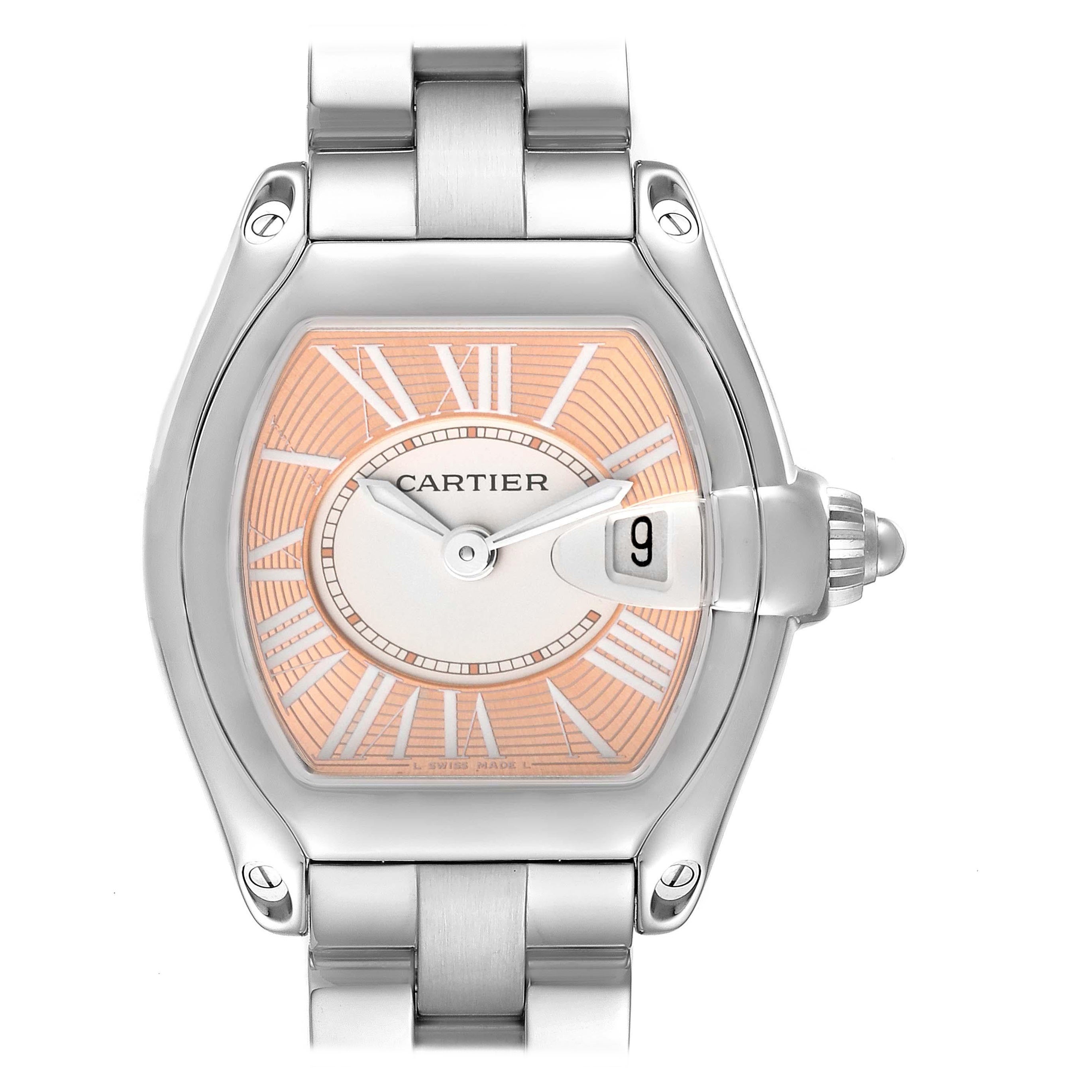 Cartier Roadster Coral Dial Limited Edition Steel Ladies Watch W62054V3 For Sale