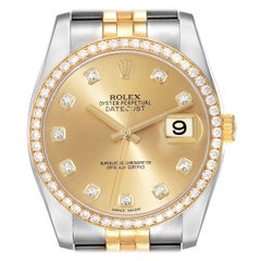 Rolex Datejust Champagne Dial Steel Yellow Gold Diamond Men's Watch 116243