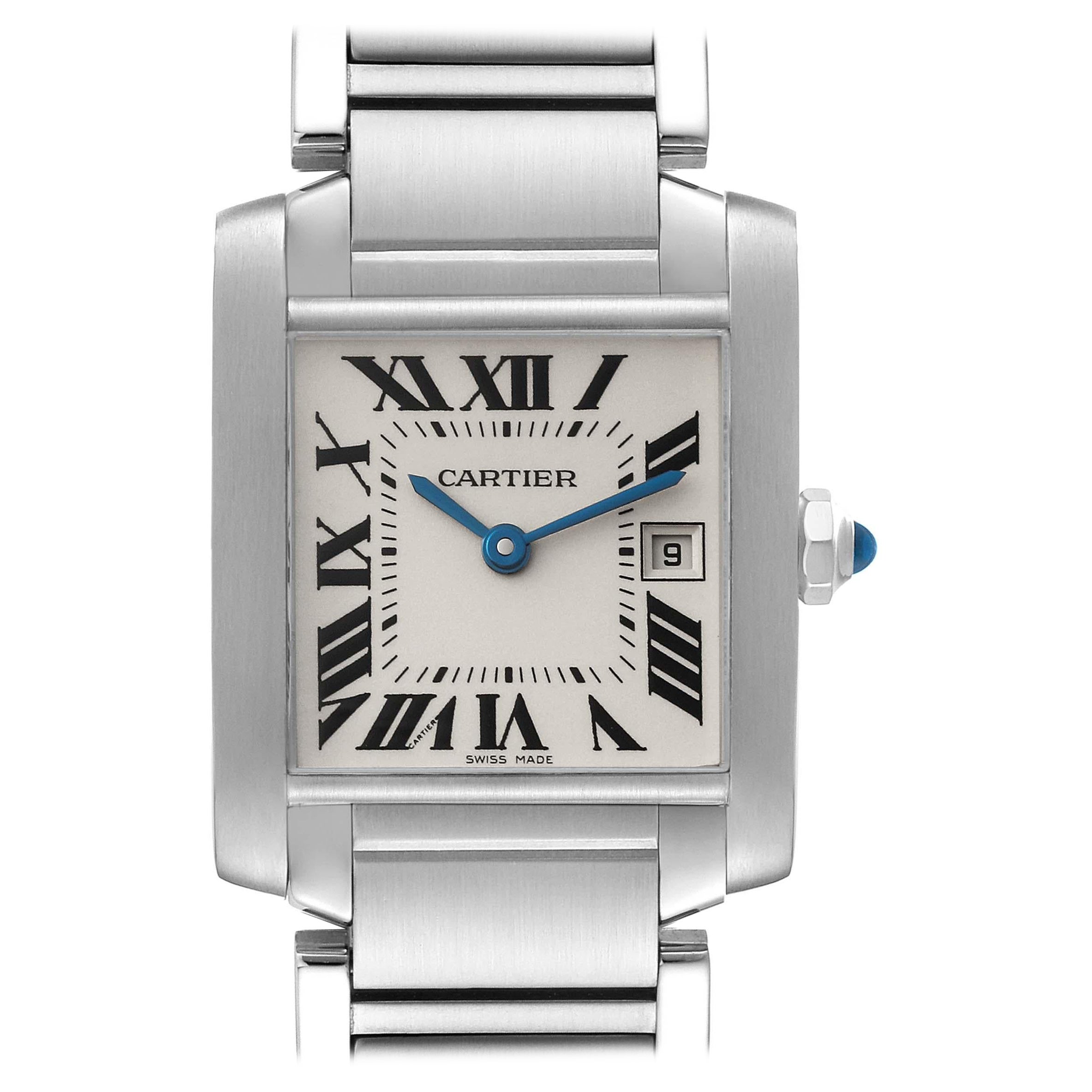 Cartier Tank Francaise Midsize Steel Ladies Watch W51011Q3 Box Papers For Sale