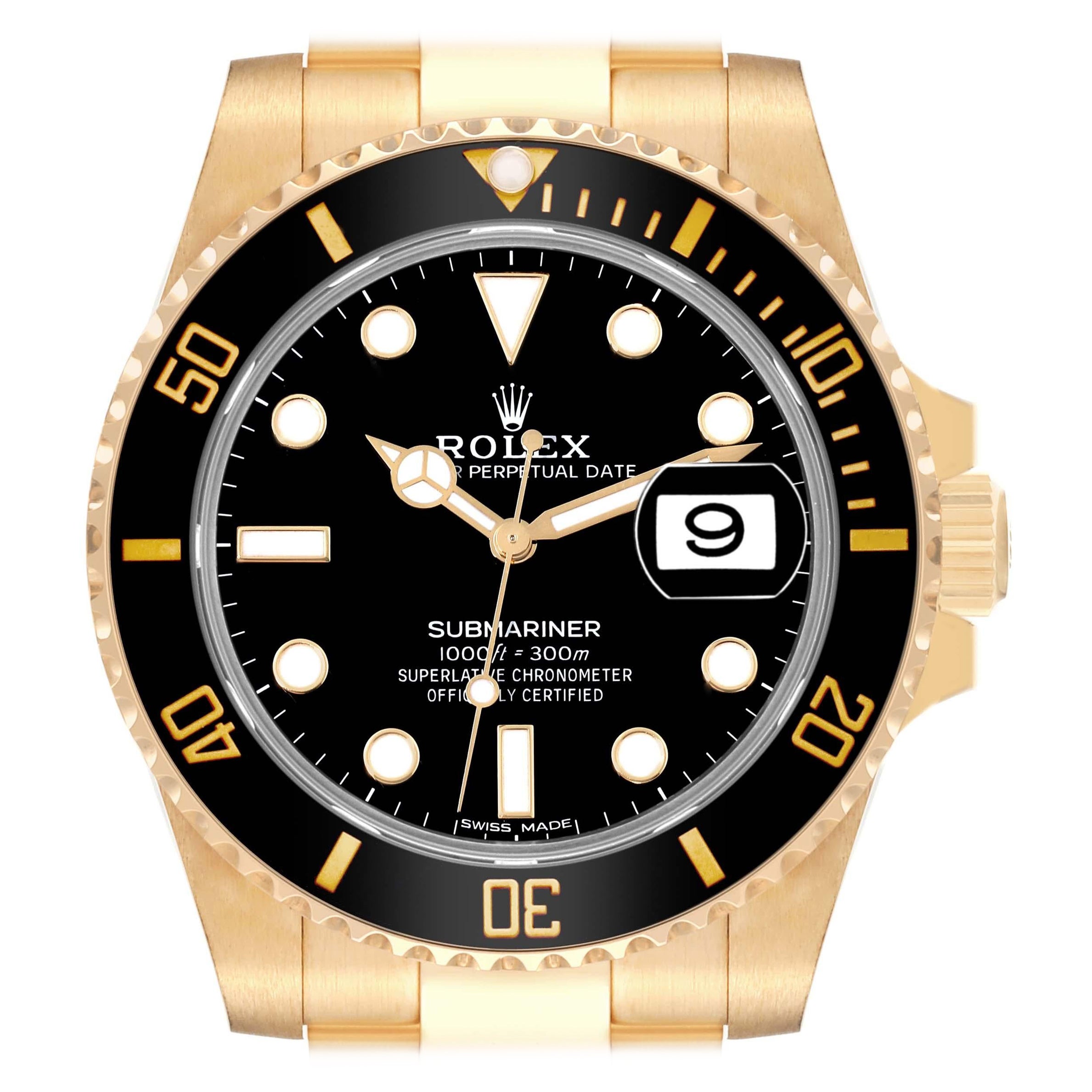 Rolex Submariner Black Dial Yellow Gold Mens Watch 116618 Box Card en vente