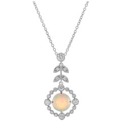 Ethiopian Opal and Diamond Vintage Style Necklace in 18K White Gold