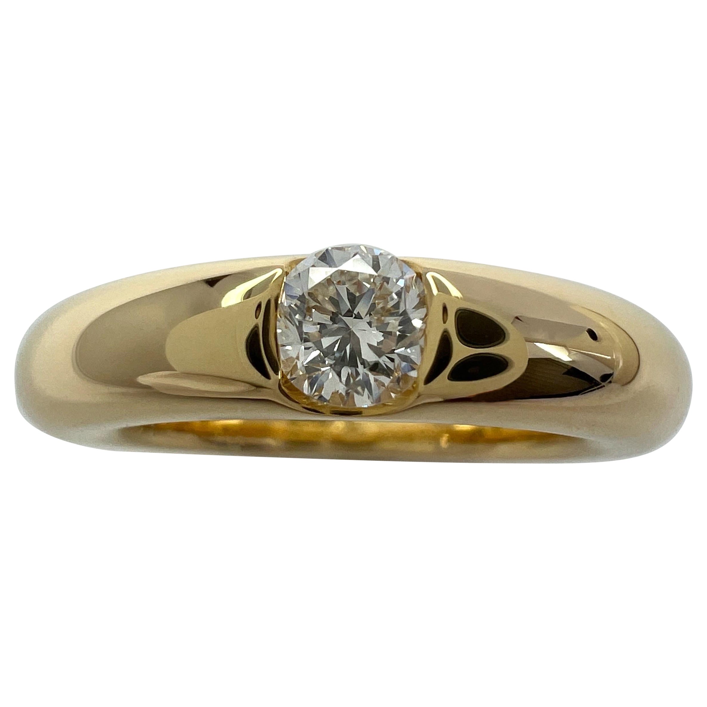 Vintage Cartier Round Diamond Ellipse 18k Yellow Gold Solitaire Band Ring US5 49 For Sale