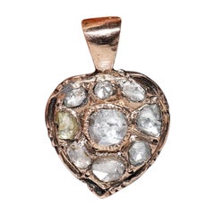 Collier pendentif ottoman ancien des années 1900 en or 8 carats avec cœur en forme de rose naturelle 