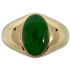 GIA Certified Jadeite A Grade Jade Oval Untreated 18k Yellow Gold Signet Ring