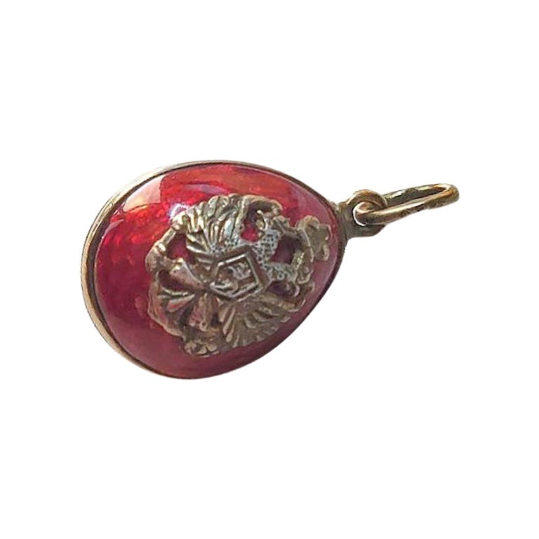 Imperial Silver Gilt Enamel Egg Pendant With Coat Of Arms For Sale