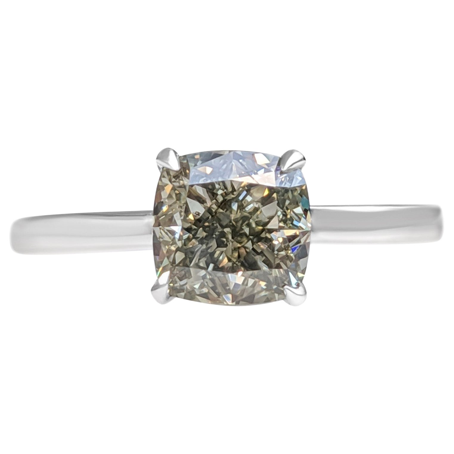 NO RESERVE!  IGI 1.66ct Natural Green Diamond Solitaire14K White Gold Ring For Sale