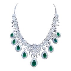 AIG Certified 25.80 Carat Zambian Emeralds  23.00 Ct Diamonds 18K Gold Necklace