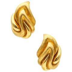 Retro Henry Dunay New York Clips-On Earrings In Textured Solid 18Kt Yellow Gold