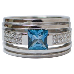 Topaz, Diamonds, 18 Karat White Gold Ring.