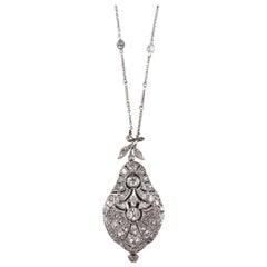1900s Ladies Platinum White Gold Diamond Pear Shaped Pendant Watch