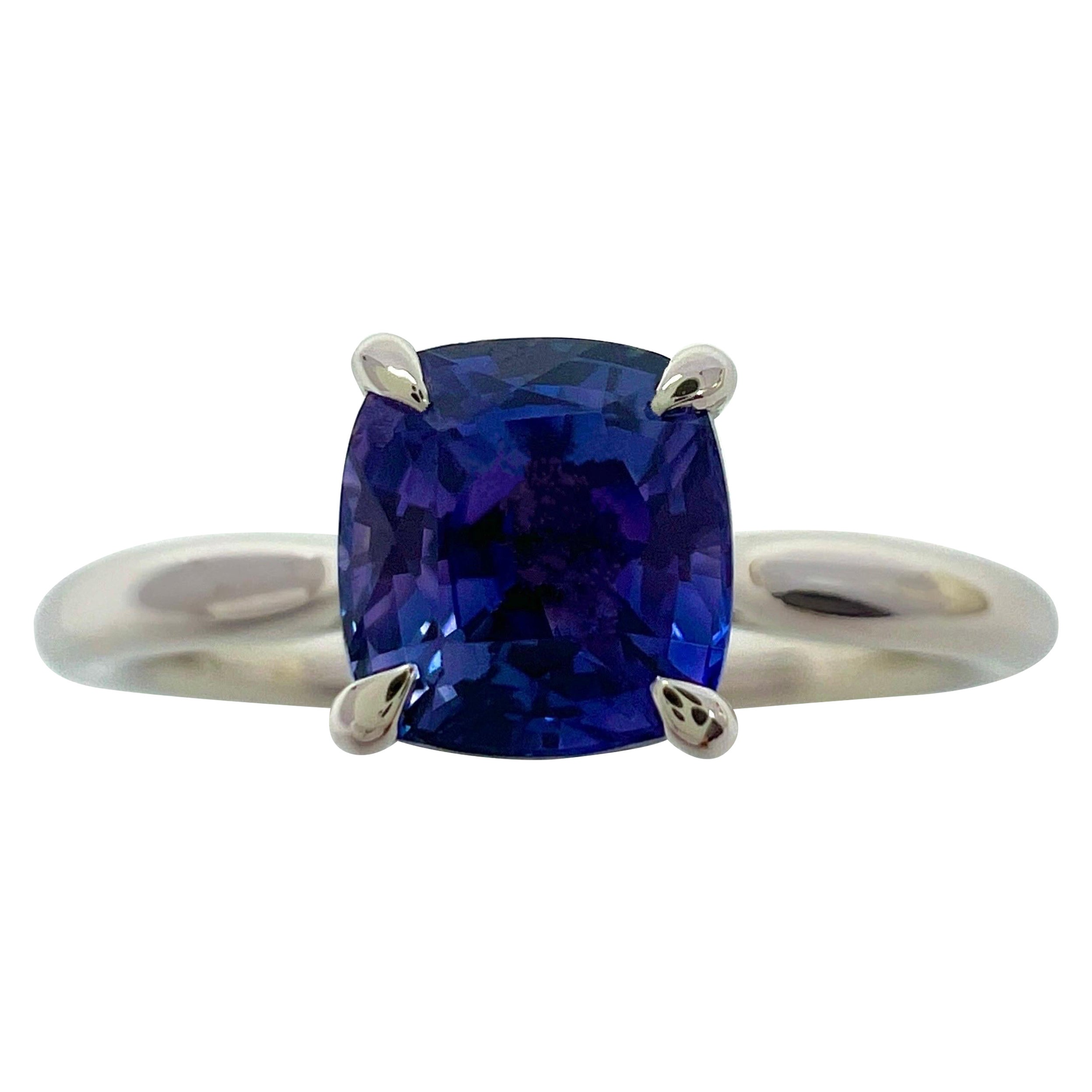 GIA Certified Violet Blue Purple Sapphire Cushion 18k White Gold Solitaire Ring For Sale