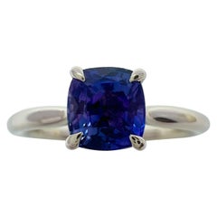 GIA Certified Violet Blue Purple Sapphire Cushion 18k White Gold Solitaire Ring