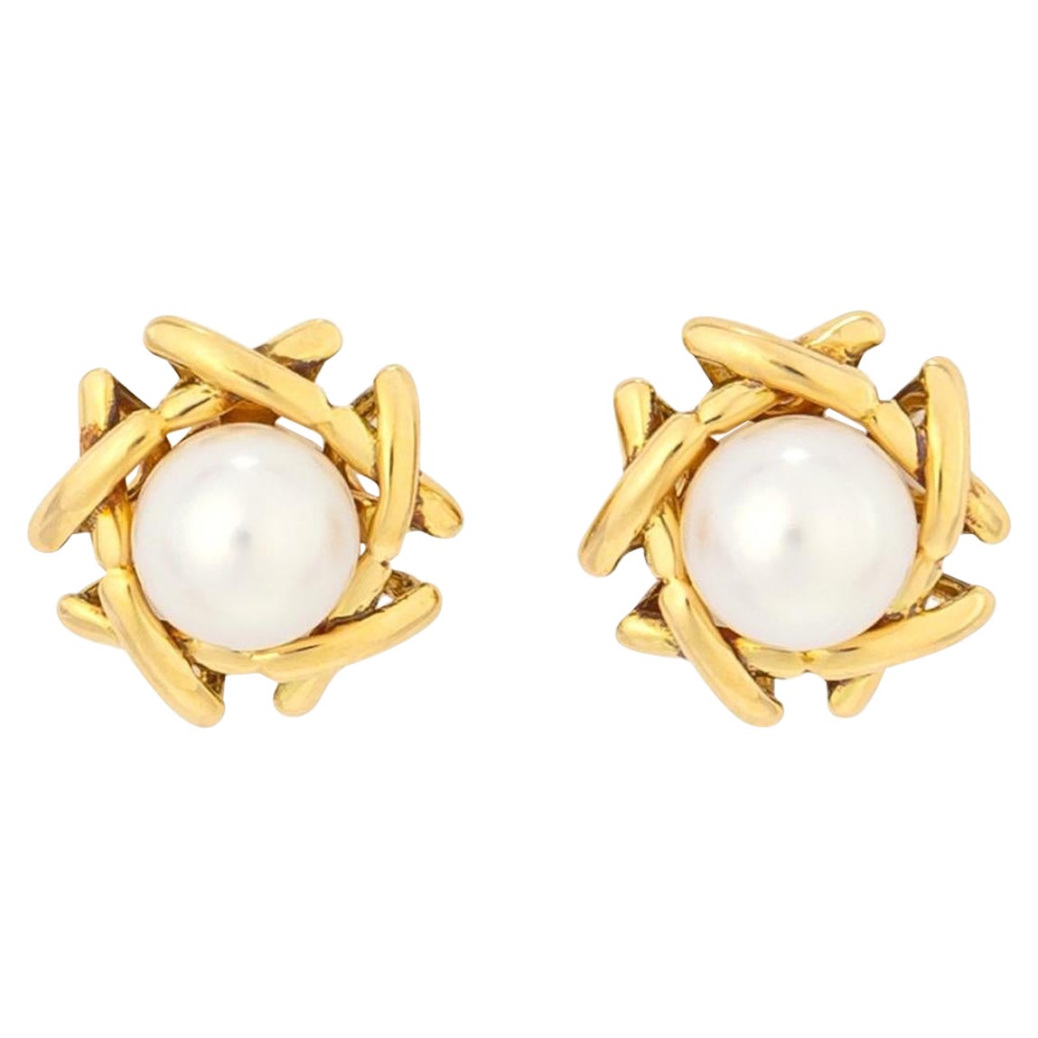 Tiffany & Co. Pearl and Gold Stud Earrings