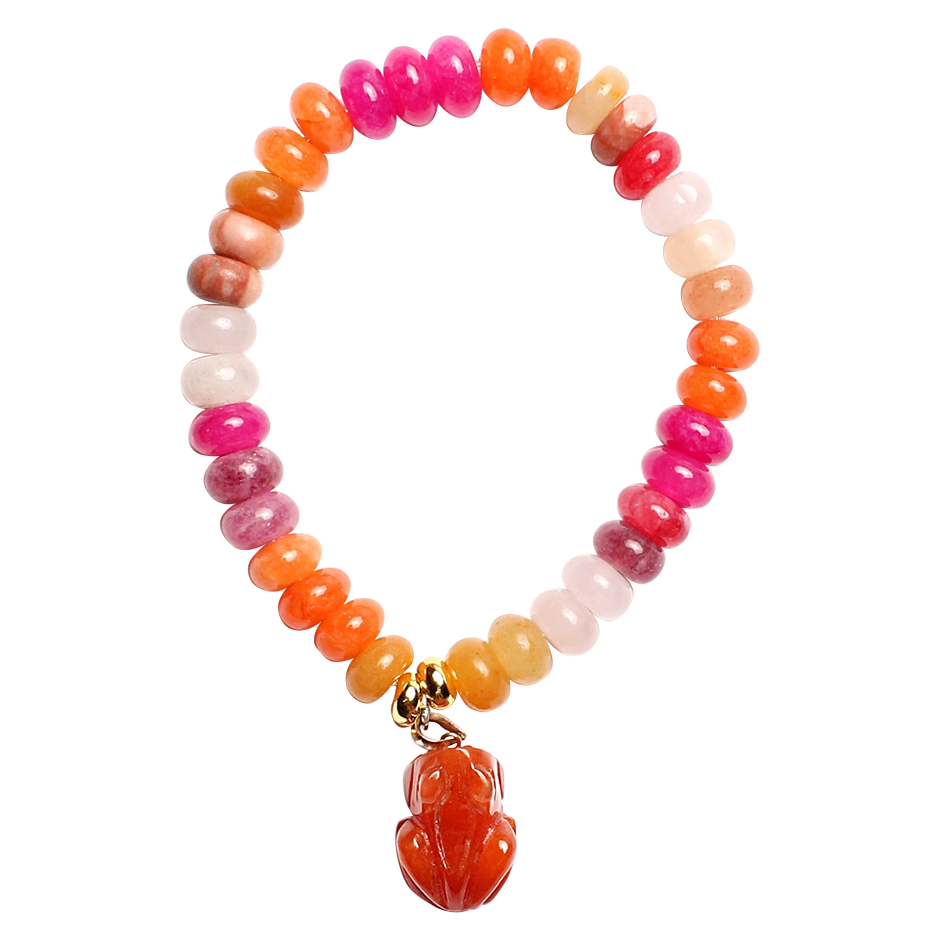 CLARISSA BRONFMAN brightpink orange peach quartz 14k gold charm beaded bracelet  For Sale