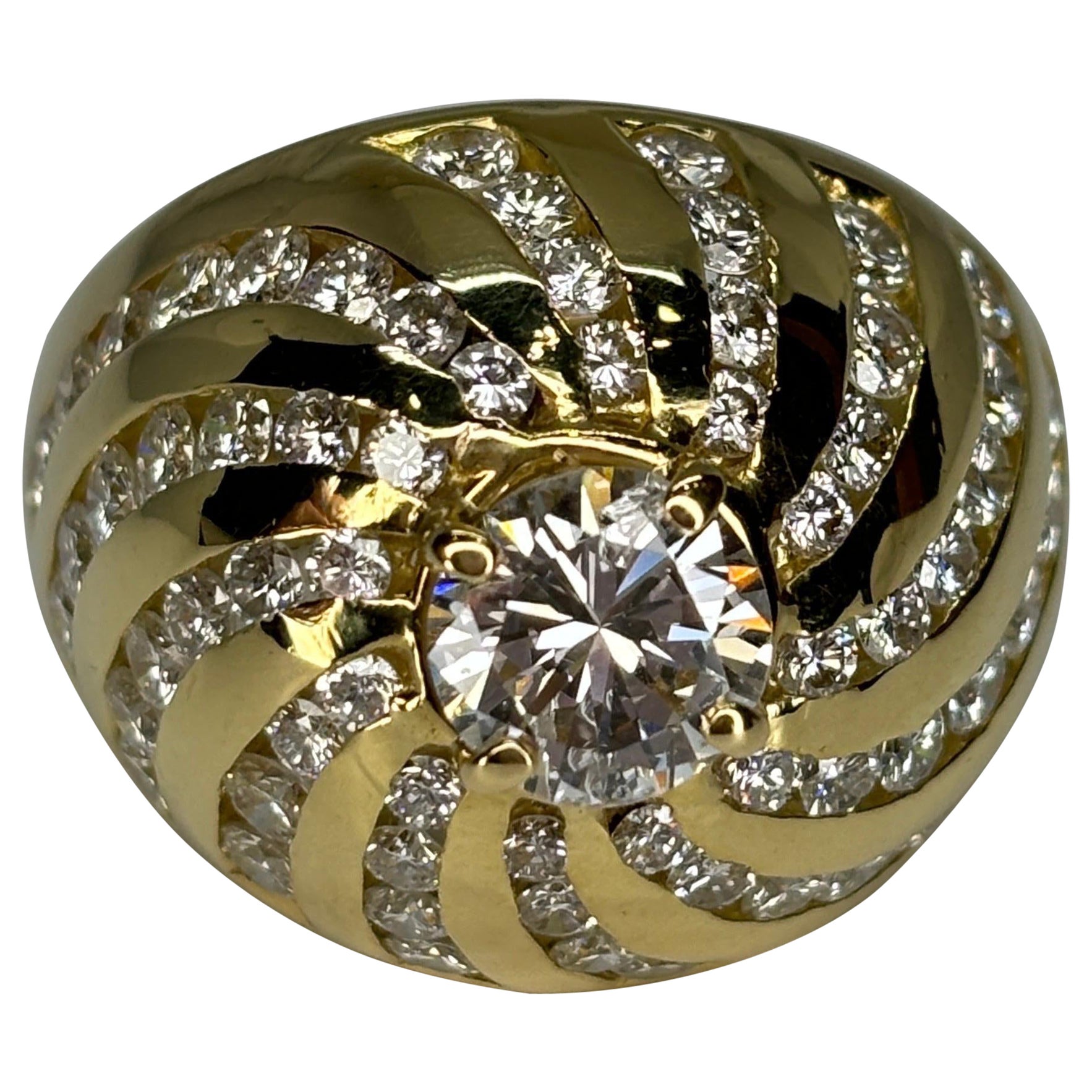 Bombe Diamond Ring/18k Yellow Heavy Gold Ring/Cocktail/Statement Ring