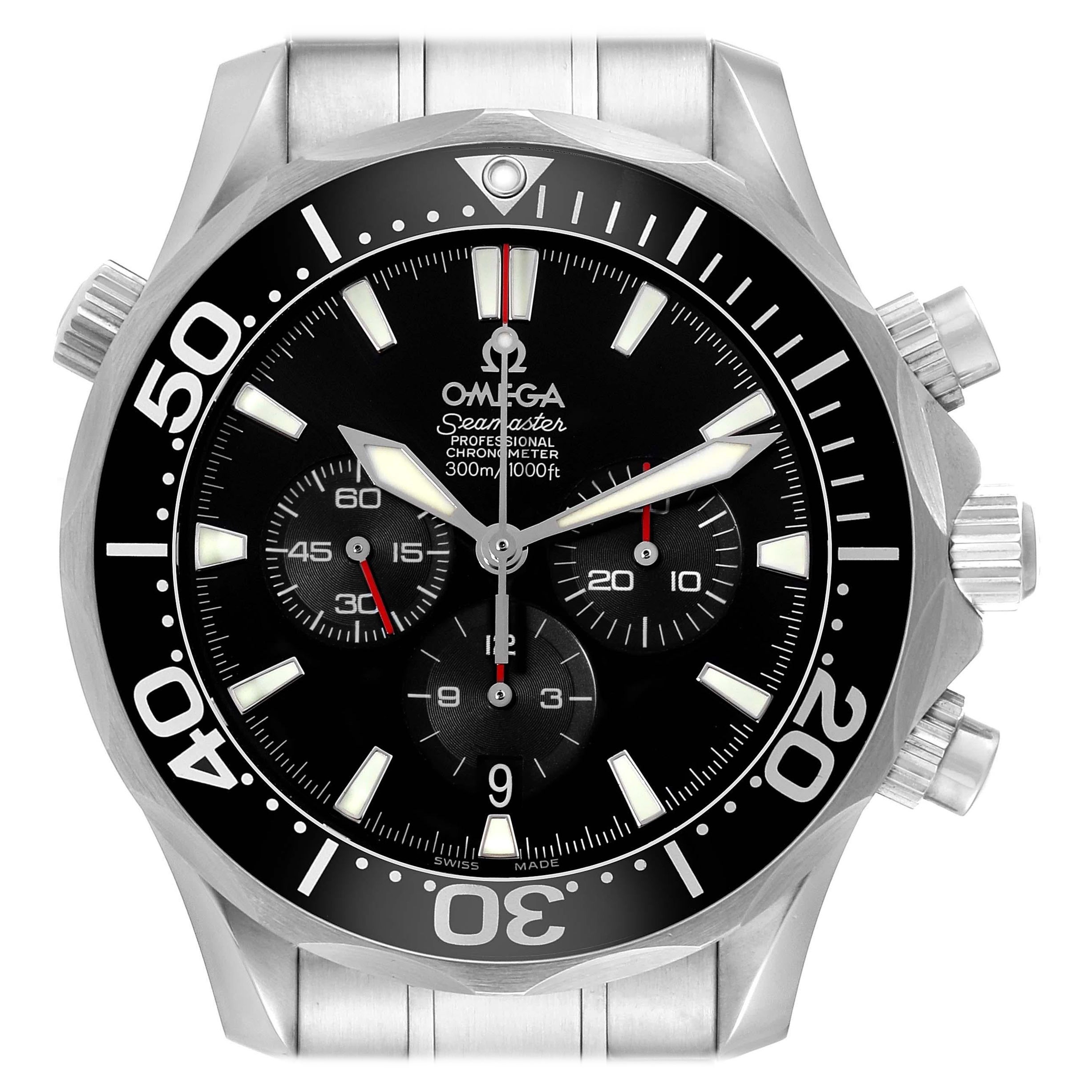Omega Seamaster Chronograph Black Dial Steel Mens Watch 2594.52.00 Box Card For Sale