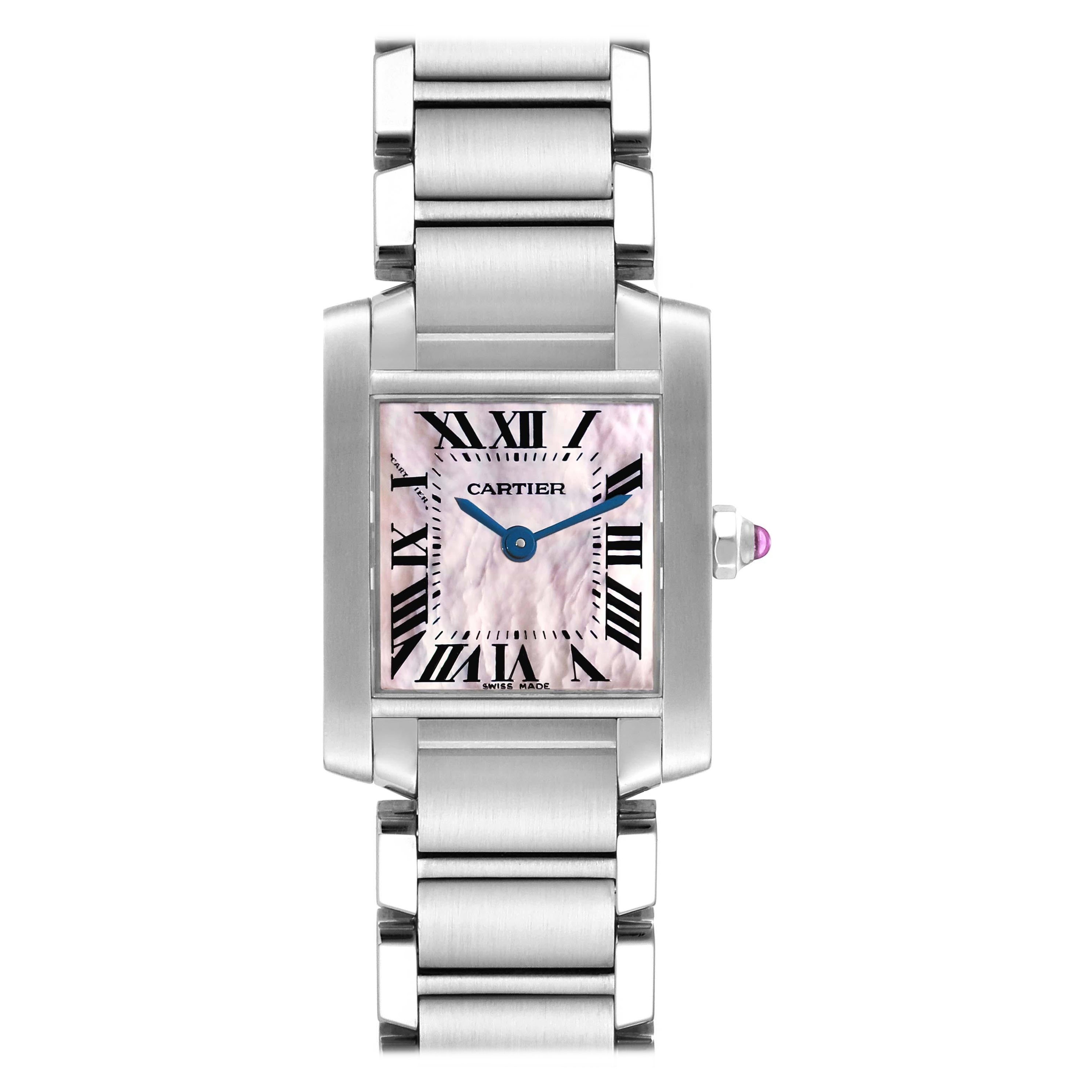 Cartier Tank Francaise Mother Of Pearl Dial Steel Ladies Watch W51028Q3 Papers For Sale