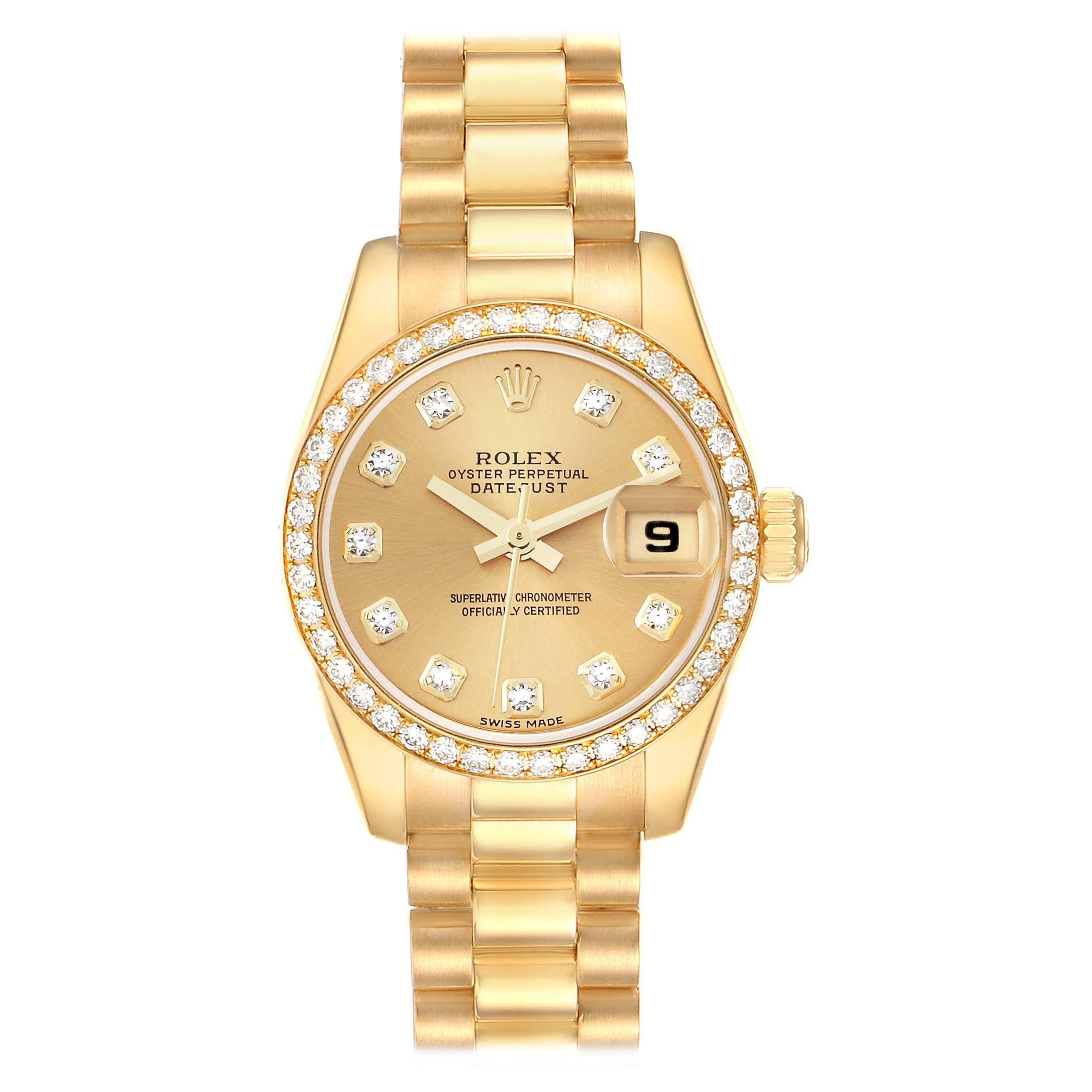 Rolex Montre Datejust President en or jaune et diamants pour femmes 179138 en vente