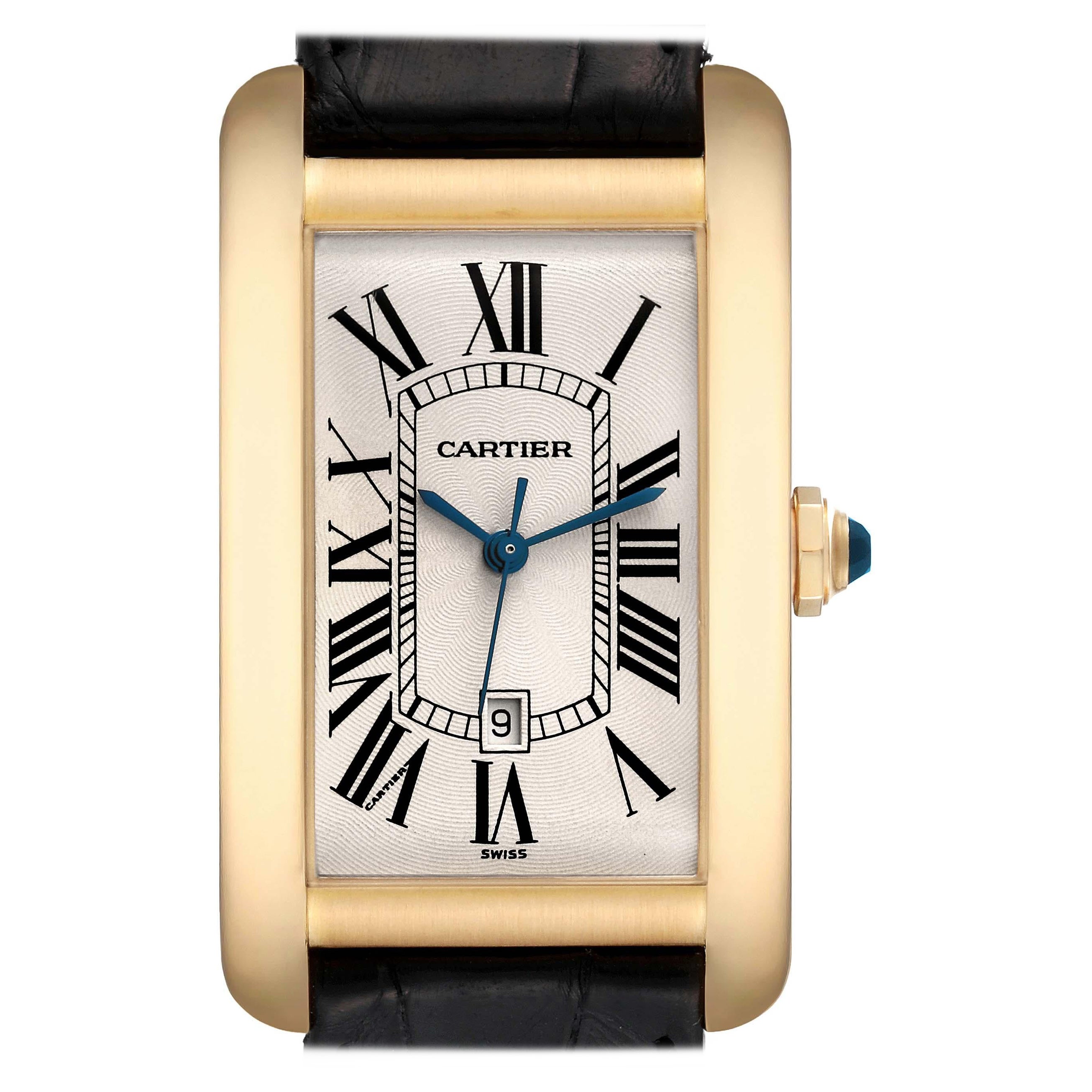 Cartier Tank Americaine Yellow Gold Automatic Mens Watch W2603156 Box Papers