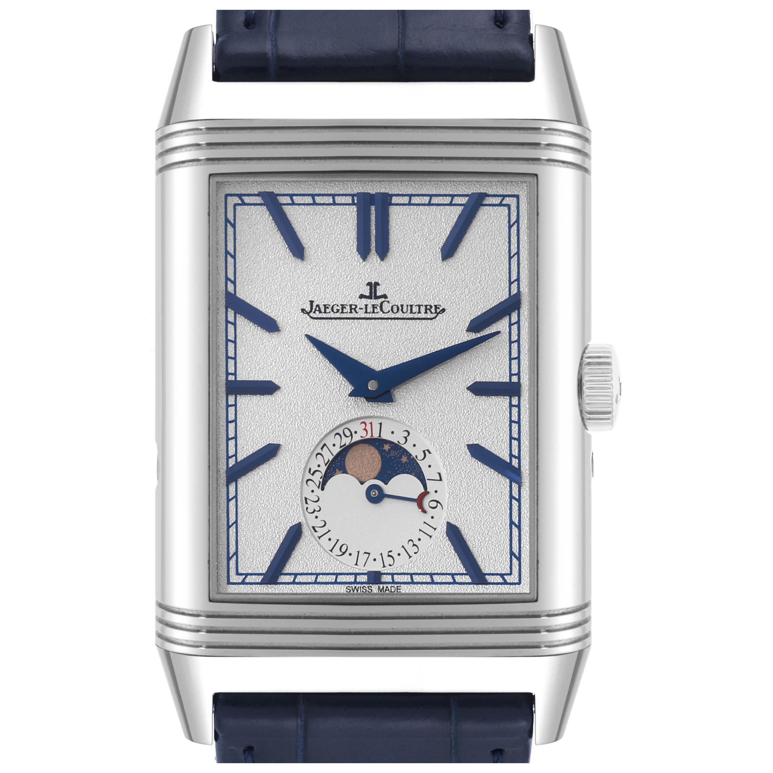 Jaeger LeCoultre Reverso Tribute Duoface Steel Watch 216.8.D3 Q3958420 Box Card For Sale