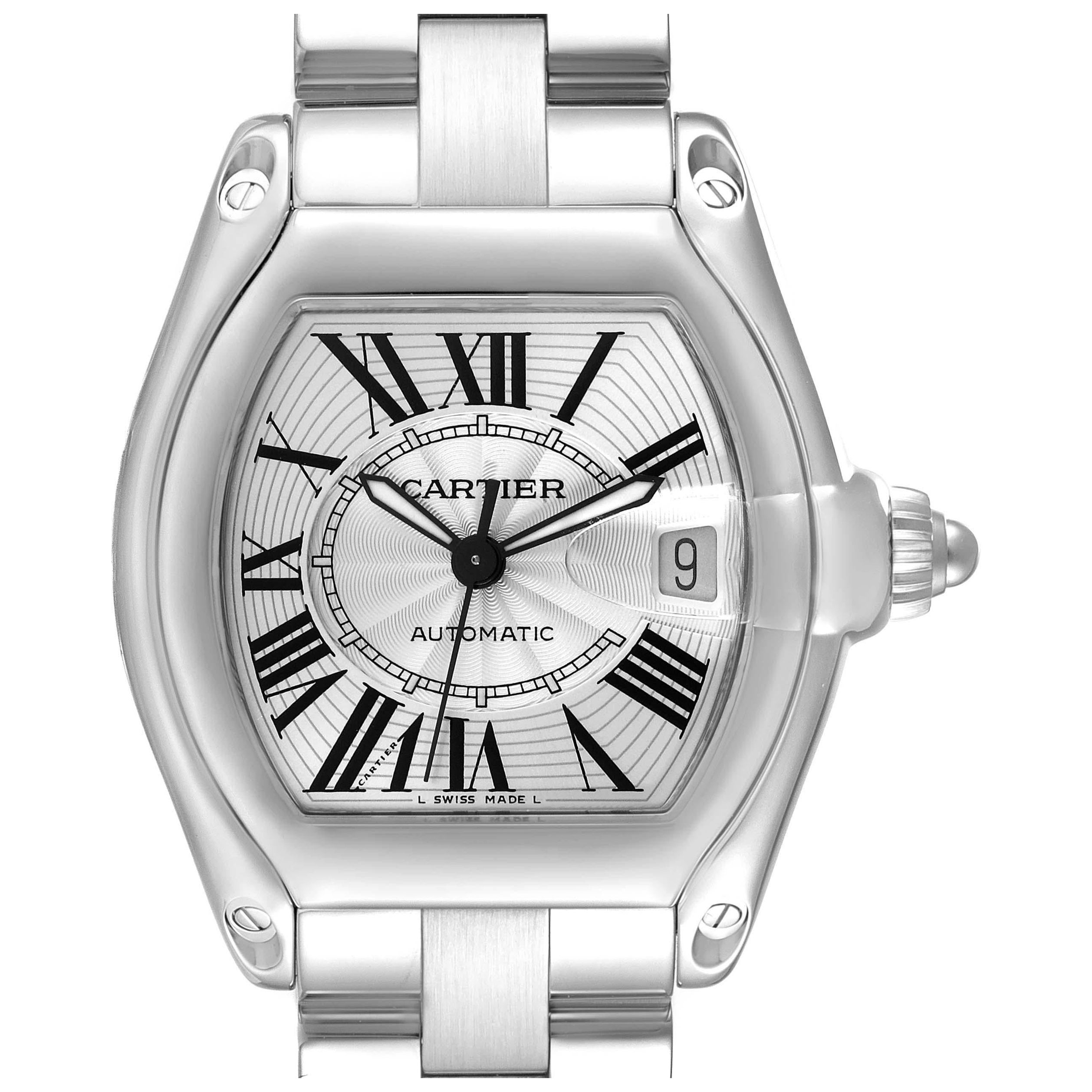 Cartier Roadster Large Silver Dial Steel Mens Watch W62025V3 For Sale