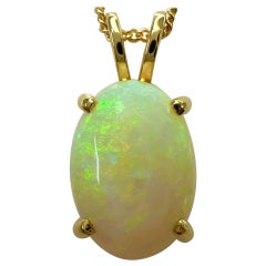 3ct Fine Australian White Opal Oval Cabochon 18k Yellow Gold Pendant Necklace