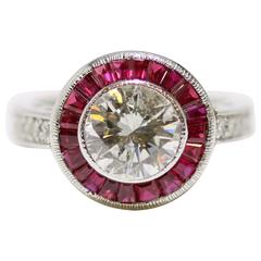 Antique Style Platinum Diamond Ruby Ring