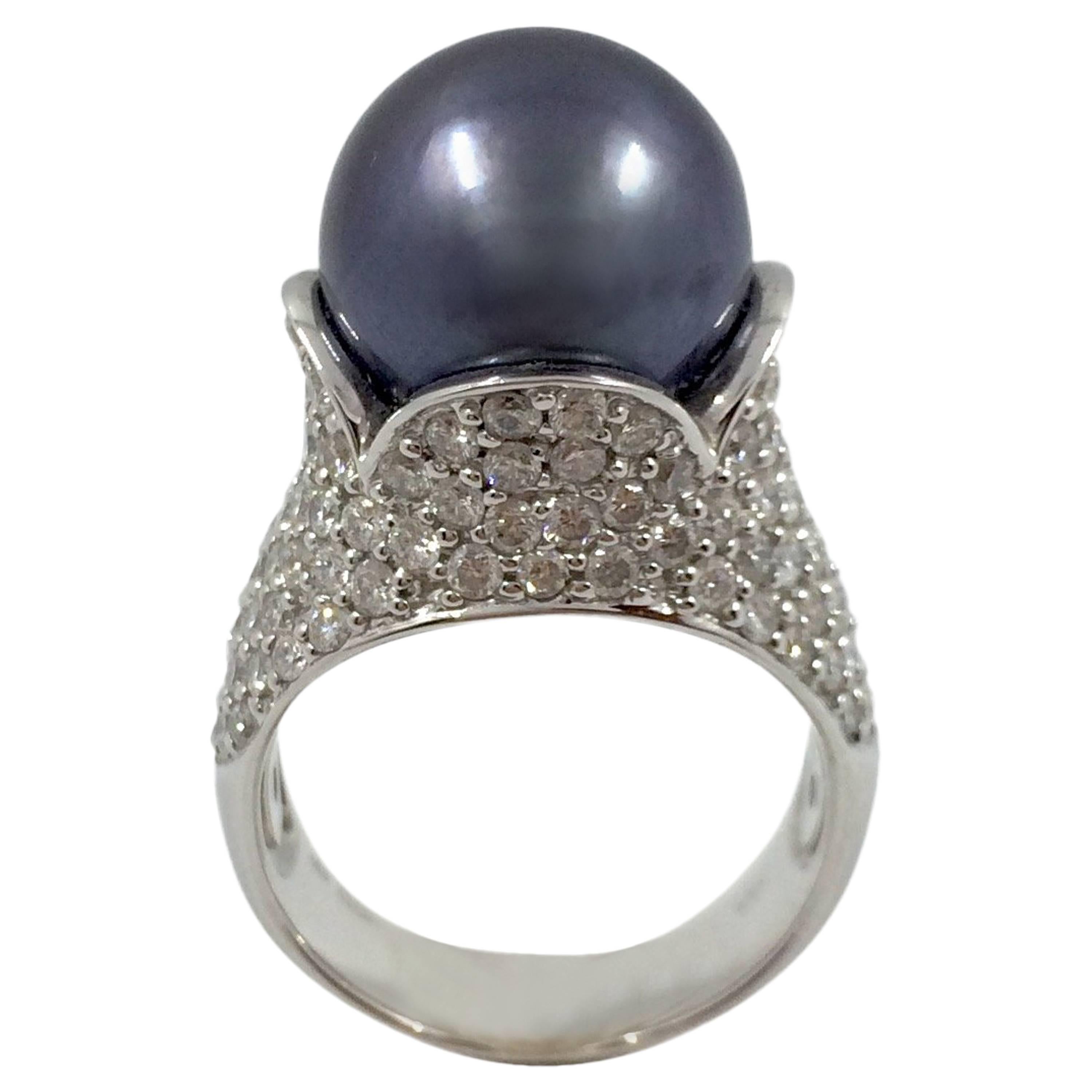 Tahitian Pearl Diamond Gold Ring For Sale