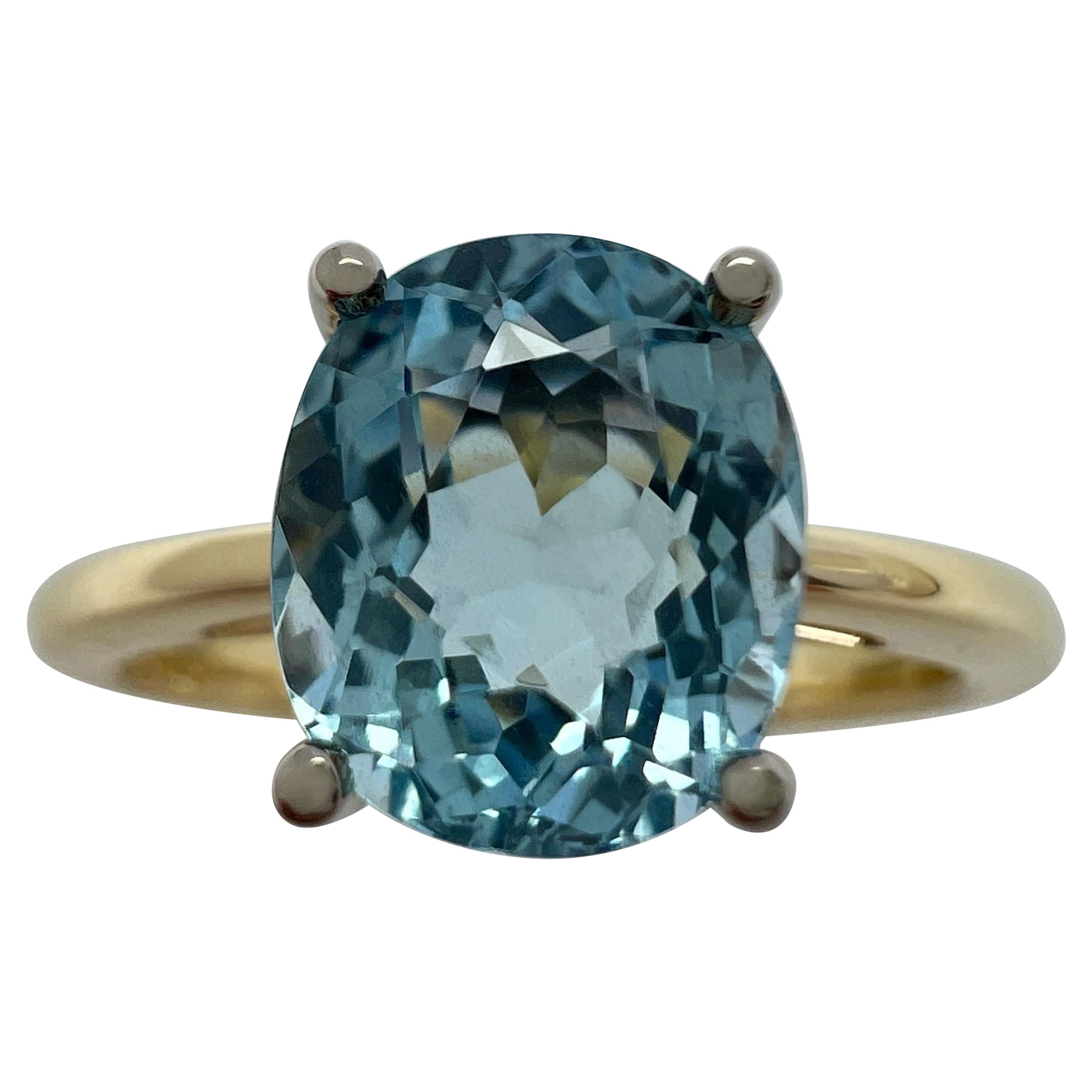 1.32ct Santa Maria Blue Aquamarine 18k White & Yellow Gold Oval Solitaire Ring For Sale