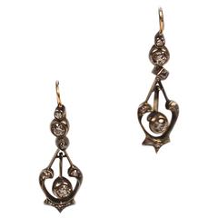 ART NOUVEAU EARDROPS GOLD 585 & DIAMONDS 1.70 CARAT VIENNA AUSTRIA c.1900 1