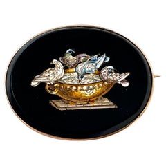 Victorian Antique Micro Mosaic Brooch 'Doves of Pliny' 15ct Rose Gold c1880s