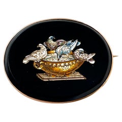 Viktorianische antike Mikro-Mosaik-Brosche 'Tauben des Plinius' 15ct Rose Gold c1880s